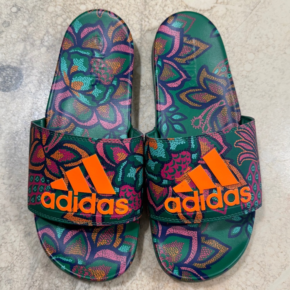 FARM Rio Slide Sandals Adidas Collaboration Women's,  like NEW, size 9,